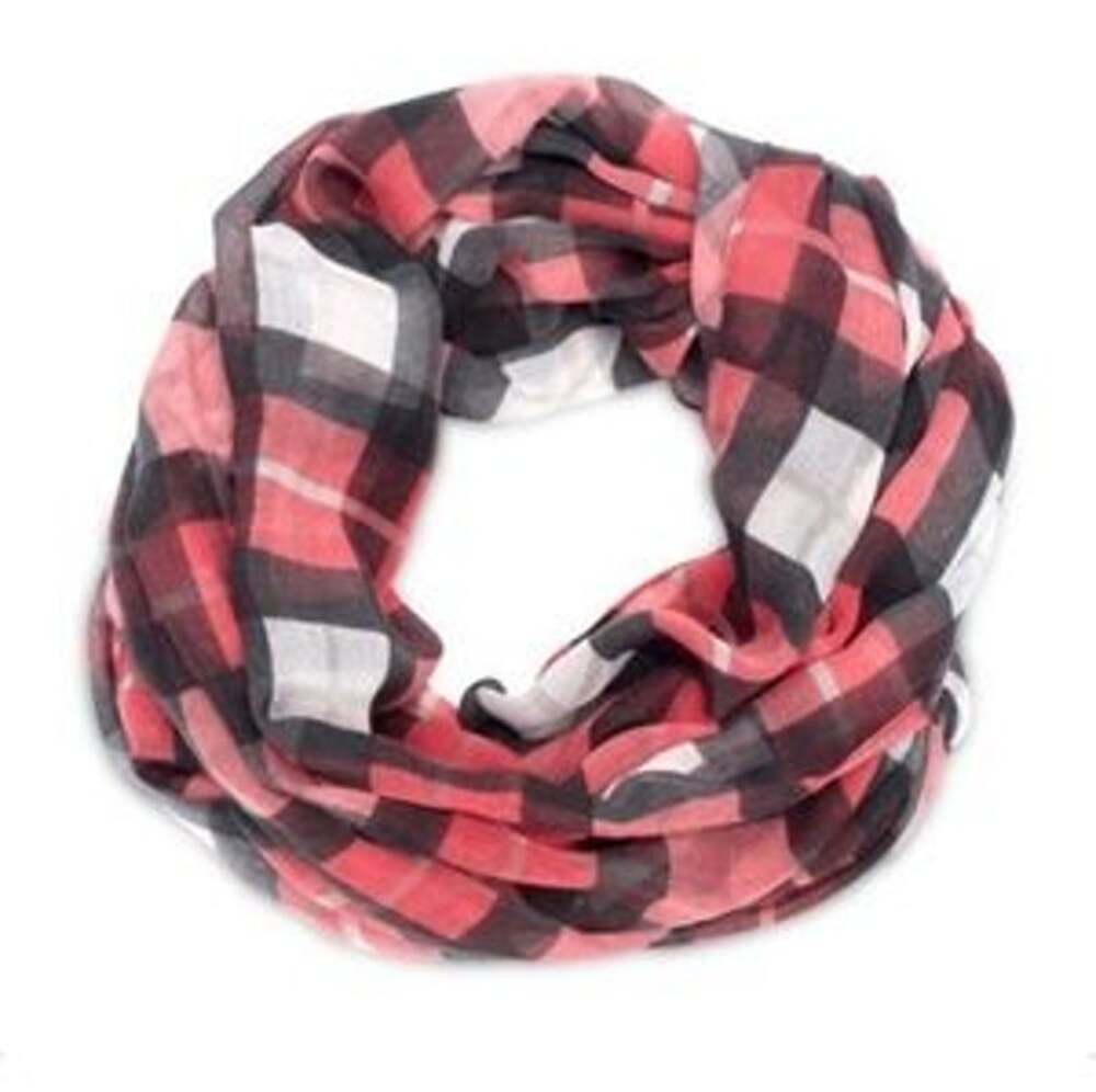 Thirty-One Check Mate Avenue Infinity Scarf Black Red White Plaid